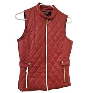 Marc New York Women's Drk Red Quilted Vest Zip Up Pockets Ribbed Inserts Size XS